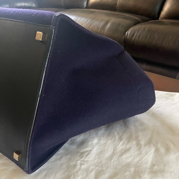 Celine Phantom Luggage Tote Navy Felt Black Leather Bag - Picture 8 of 12